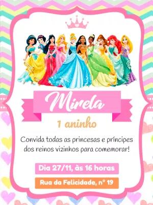 Convite de Aniversário Princesas da Disney para Editar Online