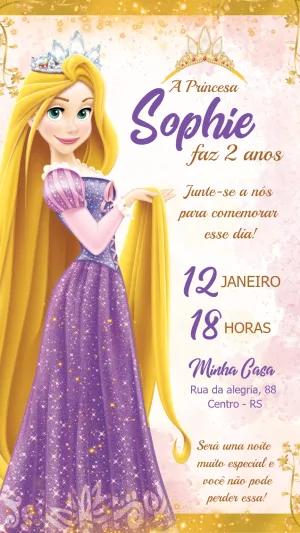 Convite de Aniversário Rapunzel Vestido com Glitter para Editar