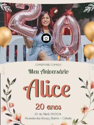 Convite de Aniversário com Foto Floral para Editar Online