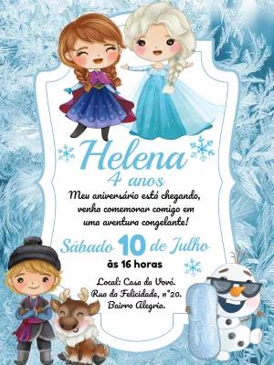 Convite Aniversário Frozen com Anna e Elsa para Editar Online