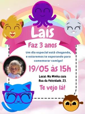 Convite Aniversário Bolofofos com Foto para Editar Online