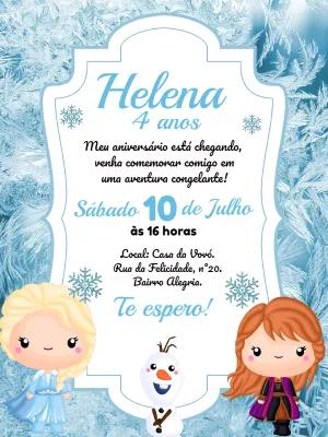 Convite Aniversário Frozen com Personagens Fofos para Editar
