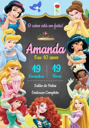 Convite de Aniversário Princesas Disney Editável Online