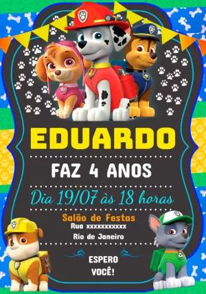 Convite de Aniversário Patrulha Canina para Editar Online