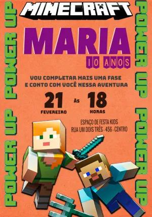 Convite de Aniversário Minecraft com Personagens para Editar Online