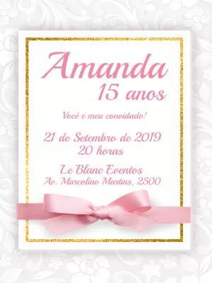 Convite de 15 Anos Rosa e Dourado Glitter para Editar Online