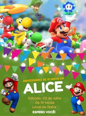 Convite Aniversário Super Mario Bros com Personagens para Editar