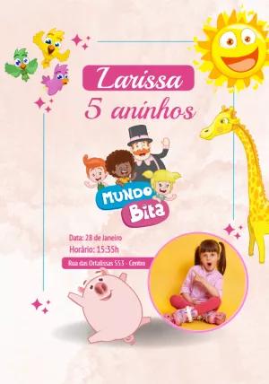 Convite Aniversário Mundo Bita com Foto para Editar Online