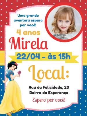 Convite Aniversário Branca de Neve com Foto para Editar Online