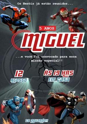 Convite Aniversário Vingadores com Heróis para Editar Online