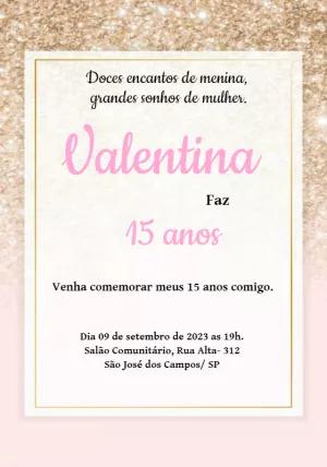 Convite de 15 Anos Glitter Rosa e Dourado para Editar Online