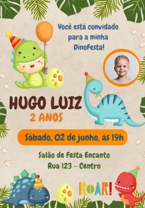 Convite Aniversário Dino Baby com Foto para Editar Online
