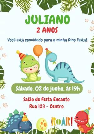Convite de Aniversário Dinossauro Baby para Editar Online