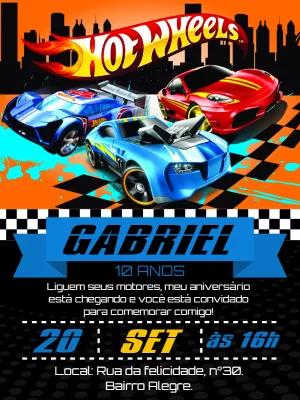 Convite Aniversário Hot Wheels com Carros para Editar Online