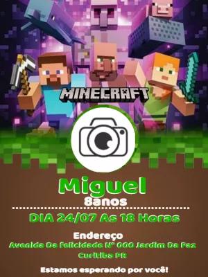 Convite Aniversário Minecraft com Foto para Editar Online