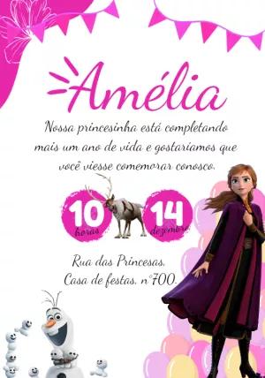 Convite Aniversário Frozen com Anna para Editar Online