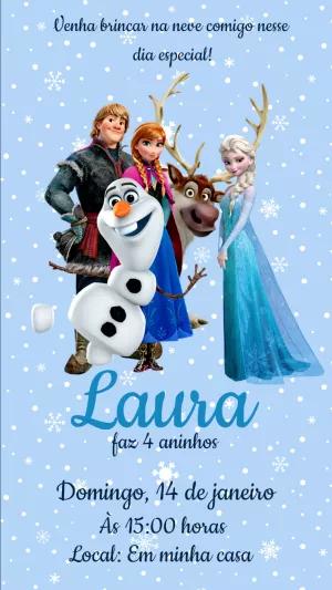 Convite Aniversário Frozen com Personagens para Editar Online