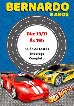 Convite de Aniversário Hot Wheels com Carros para Editar Online