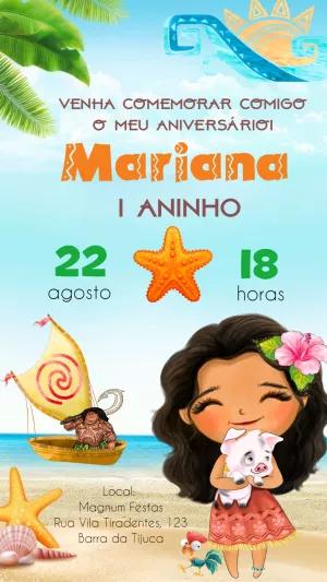 Convite Aniversário Moana Baby para Editar Online