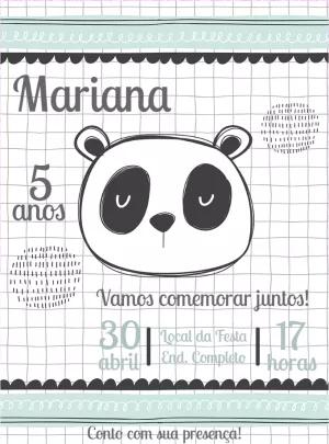 Convite Aniversário Panda Fofo para Editar e Imprimir Online