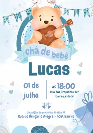 Convite Chá de Bebê Ursinho Fofo para Editar Online