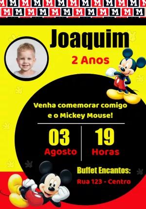 Convite Aniversário Mickey Mouse com Foto para Editar Online