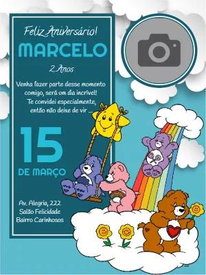 Convite Aniversário Ursinhos Carinhosos com Foto para Editar