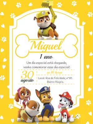 Convite Aniversário Rubble Patrulha Canina para Editar Online