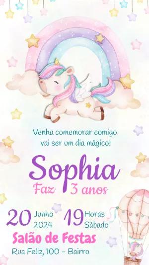 Convite de Aniversário Unicórnio Mágico para Editar Online