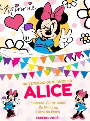 Convite de Aniversário Minnie Selfie para Editar Online