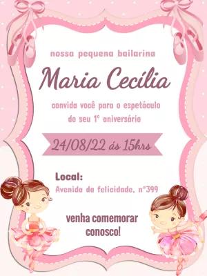 Convite Aniversário Bailarina Delicada para Editar Online