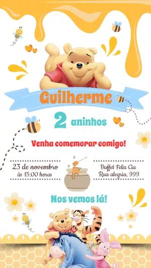 Convite de Aniversário Ursinho Pooh para Editar Online