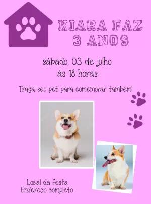 Convite de Aniversário Pet com Foto para Editar Online