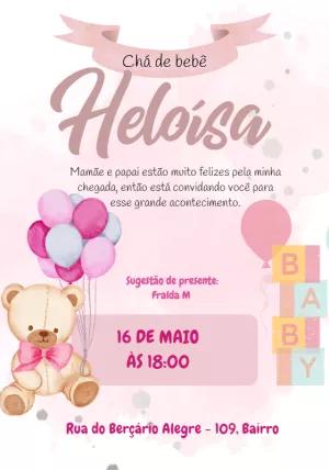 Convite Chá de Bebê Ursinha Aquarela para Editar Online