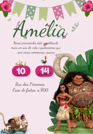 Convite de Aniversário Moana com Personagens para Editar Online