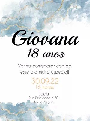 Convite de Aniversário Aquarela Azul e Dourado para Editar
