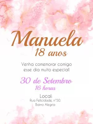 Convite de Aniversário Aquarela Rosa e Dourado para Editar