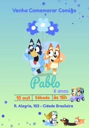 Convite de Aniversário Bluey e Bingo para Editar Online