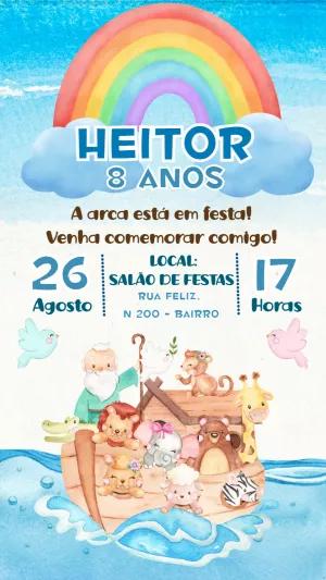Convite Aniversário Arca de Noé com Animais para Editar Online