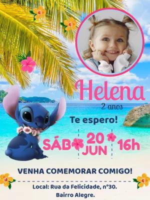 Convite Aniversário Stitch com Foto para Editar Online