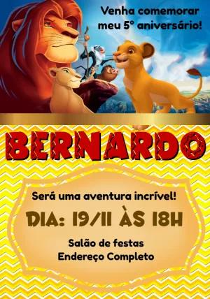 Convite de Aniversário Rei Leão com Personagens para Editar