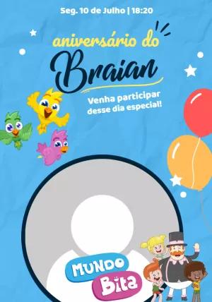 Convite de Aniversário Mundo Bita com Foto para Editar Online