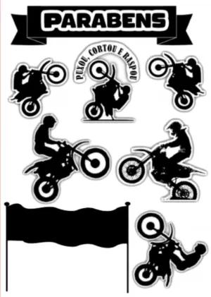 Topo de Bolo Moto Grau com Elementos para Editar e Imprimir