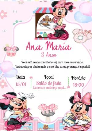 Convite Aniversário Minnie Confeiteira para Editar Online