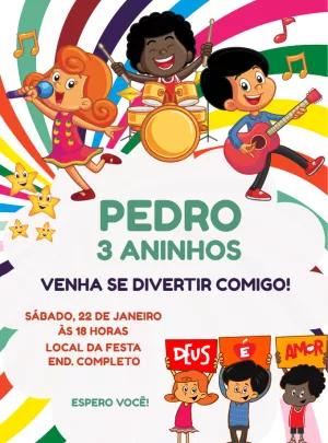 Convite Aniversário Três Palavrinhas para Editar Online