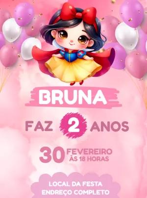 Convite de Aniversário Branca de Neve Fofa para Editar Online