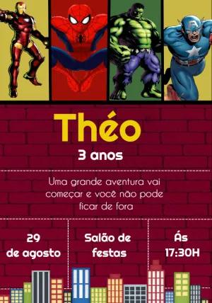 Convite de Aniversário Vingadores com Heróis para Editar Online