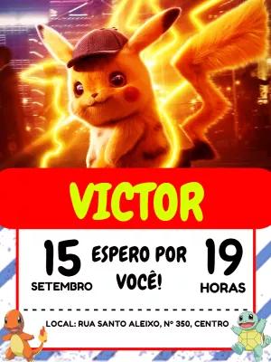 Convite Aniversário Pokémon Pikachu para Editar Online