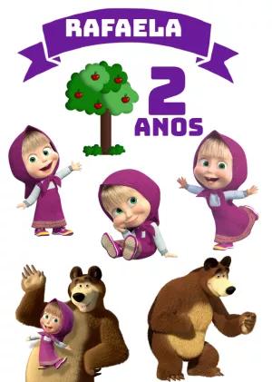 Topo de Bolo Masha e o Urso para Editar e Imprimir