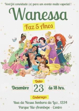 Convite Aniversário Princesas Disney para Editar Online